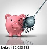 Secure savings and safe investments financial security concept and business investment protection as a strong piggy bank  resisting a wrecking ball as a 3D illustration elements. Стоковое фото, агентство Ingram Publishing / Фотобанк Лори