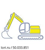 Icon of construction bulldozer. Thin line design. Vector illustration. Стоковое фото, агентство Ingram Publishing / Фотобанк Лори
