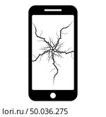 Smartphone with crack on display Broken modern mobile phone Shattered smartphone screen Phone with broken matrix of screen Cell phone with cracked touch screen in center Broken glass telephone icon black color vector illustration flat style simple image. Стоковая иллюстрация, агентство Ingram Publishing / Фотобанк Лори