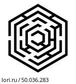 Hexagonal Maze Hexagon maze Labyrinth with six corner icon black color vector illustration flat style simple image. Стоковая иллюстрация, агентство Ingram Publishing / Фотобанк Лори