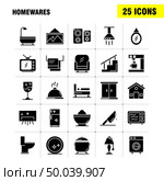 Home wares Solid Glyph Icons Set For Infographics, Mobile UX/UI Kit And Print Design. Include: Appliances, Home, Home Ware, House, Pan, Bathroom, Furniture, Icon Set - Vector. Стоковая иллюстрация, агентство Ingram Publishing / Фотобанк Лори