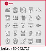 Army Line Icons Set For Infographics, Mobile UX/UI Kit And Print Design. Include: Monitor, Badge, Enforcement, Law, Army, Barbed Wire, French, Icon Set - Vector. Стоковая иллюстрация, агентство Ingram Publishing / Фотобанк Лори