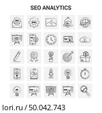 25 Hand Drawn SEO Analytics icon set. Gray Background Vector Doodle. Стоковая иллюстрация, агентство Ingram Publishing / Фотобанк Лори