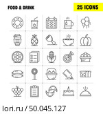 Food And Drink Line Icons Set For Infographics, Mobile UX/UI Kit And Print Design. Include: Breakfast, Croissant, Food, Food, Hood, Kitchen, Food, Hot Icon Set - Vector. Стоковая иллюстрация, агентство Ingram Publishing / Фотобанк Лори