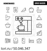 Home wares Line Icons Set For Infographics, Mobile UX/UI Kit And Print Design. Include: Appliances, Home, Home Ware, House, Pan, Bathroom, Furniture, Icon Set - Vector. Стоковая иллюстрация, агентство Ingram Publishing / Фотобанк Лори