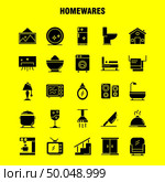 Home wares Solid Glyph Icons Set For Infographics, Mobile UX/UI Kit And Print Design. Include: Appliances, Home, Home Ware, House, Pan, Bathroom, Furniture, Icon Set - Vector. Стоковая иллюстрация, агентство Ingram Publishing / Фотобанк Лори