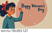 Happy Women's Day March 8! Poster with a girl showing her strength. Стоковое AI-видео, аниматор Sergey Grishin / Фотобанк Лори