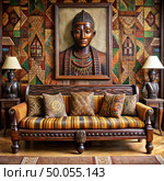 Living Room With Couch and Painting. Generative AI. Стоковое AI-изображение, AI-художник Roman Zavorotny / Фотобанк Лори