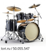 Black and White Drum Set on White Background. Generative AI. Стоковое AI-изображение, AI-художник Roman Zavorotny / Фотобанк Лори
