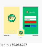 Company Seo Splash Screen and Login Page design with Logo template. Mobile Online Business Template. Стоковая иллюстрация, агентство Ingram Publishing / Фотобанк Лори