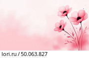 Serene impressionistic digital painting of pastel pink flowers on a gradient background. Стоковое AI-изображение, AI-художник Андрей Бакусов / Фотобанк Лори