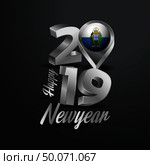 Happy New Year 2019 Grey Typography with San Marino Flag Location Pin. Country Flag  Design. Стоковая иллюстрация, агентство Ingram Publishing / Фотобанк Лори
