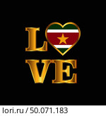 Love typography Suriname flag design vector Gold lettering. Стоковая иллюстрация, агентство Ingram Publishing / Фотобанк Лори