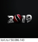 2019 Grey Typography with Trinidad and tobago Flag. Happy New Year Lettering. Стоковая иллюстрация, агентство Ingram Publishing / Фотобанк Лори