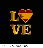 Love typography Spain flag design vector Gold lettering. Стоковая иллюстрация, агентство Ingram Publishing / Фотобанк Лори