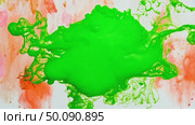 Vibrant green paint splashing amidst red and orange strokes in dynamic motion. Стоковое AI-видео, аниматор Владимир Федоров / Фотобанк Лори