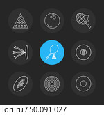 racket , bowling , tennis , target , sports , games , fitness , athletics , football , bodybuilding , snooker , ball , cricket , tennis , stopwatch , golf  , social , media , icon, vector, design,  flat,  collection, style, creative,  icons. Стоковая иллюстрация, агентство Ingram Publishing / Фотобанк Лори