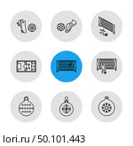 sports , games , atheletes , balls , fitness , football , fifa , russia , cricket , ball , bat , wicket, gym ,  tennis , running, race , hurdles , shoes , flag , icon, vector, design,  flat,  collection, style, creative,  icons. Стоковая иллюстрация, агентство Ingram Publishing / Фотобанк Лори