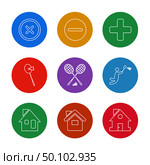 Sports , games , atheletes , arrows , left , right , up , down , cricket  , football , tennis , bails , ball , wicket , halmet , icon, vector, design,  flat,  collection, style, creative,  icons. Стоковая иллюстрация, агентство Ingram Publishing / Фотобанк Лори