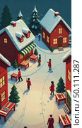 AI-generated The city is in winter, it is snowing, people are standing on the street, Christmas trees in the snow, New Year snowfall. Стоковое AI-видео, аниматор Spirit River / Фотобанк Лори