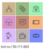 network , battery ,telephone  ,low battery , button , toggle , pie chart , camcoder ,graph , tv, icon, vector, design,  flat,  collection, style, creative,  icons. Стоковая иллюстрация, агентство Ingram Publishing / Фотобанк Лори