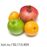 Pomegranade, apple, tangerine on white isolated background. Element of design. Стоковое фото, агентство Ingram Publishing / Фотобанк Лори