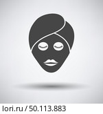 Woman head with moisturizing mask icon on gray background with round shadow. Vector illustration. Стоковая иллюстрация, агентство Ingram Publishing / Фотобанк Лори