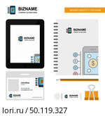 Money through smartphone  Business Logo, Tab App, Diary PVC Employee Card and USB Brand Stationary Package Design Vector Template. Стоковая иллюстрация, агентство Ingram Publishing / Фотобанк Лори