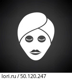 Woman Head With Moisturizing Mask Icon. White on Black Background. Vector Illustration. Стоковая иллюстрация, агентство Ingram Publishing / Фотобанк Лори