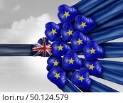 United kingdom Europe and Issues in the UK European Union membership referendum EU trade challenge and conflict with opposing partners as an economic and political brexit dispute in a 3D illustration style. Стоковое фото, агентство Ingram Publishing / Фотобанк Лори