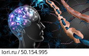 Multiple sclerosis nerve disorder and damaged myelin or MS autoimmune disease with healthy nerve with exposed fibre with scarrred cell sheath loss with 3D illustration elements. Стоковое фото, агентство Ingram Publishing / Фотобанк Лори