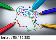 Autism awareness idea and concept of autistic development disorder as a symbol of a communication and social behavior psychology mentasl health research as a connect the dots drawing with 3D illustration elements. Стоковое фото, агентство Ingram Publishing / Фотобанк Лори