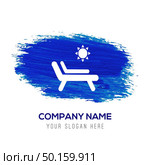 Sun bathe on the chaise longue with umbrella Icon - Blue watercolor background. Стоковая иллюстрация, агентство Ingram Publishing / Фотобанк Лори