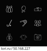 bowling,  table tennis , camera , dollar, sports , games , fitness , athletics , football , bodybuilding , snooker , ball , cricket , tennis , stopwatch , golf  , social , media , icon, vector, design,  flat,  collection, style, creative,  icons. Стоковая иллюстрация, агентство Ingram Publishing / Фотобанк Лори