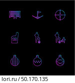sports , games , atheletes , balls , fitness , football , fifa , russia , cricket , ball , bat , wicket, gym ,  tennis , running, race , hurdles , shoes , flag , icon, vector, design,  flat,  collection, style, creative,  icons. Стоковая иллюстрация, агентство Ingram Publishing / Фотобанк Лори