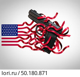 Guns in the USA and gun violence in the United States and the second amendment of the American constitution as a firearms political social issue 3D illustration. Стоковое фото, агентство Ingram Publishing / Фотобанк Лори