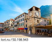 Clock Tower inside the old town of Kotor in Montenegro. Стоковое фото, агентство Ingram Publishing / Фотобанк Лори
