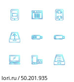battery , wifi , network , infrared , signals , web , user interface , usb , battery cells , mobile , uploading , downloading , internet , icon, vector, design,  flat,  collection, style, creative,  icons. Стоковая иллюстрация, агентство Ingram Publishing / Фотобанк Лори