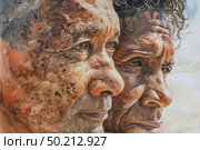 Two men in the painting display contrasting emotions through their facial expressions. Стоковое AI-изображение, AI-художник Данила Большаков / Фотобанк Лори