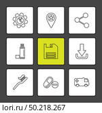 gear , navigation , share, bottle , save , floppy , download ,brush , medical , ambulance ,  icon, vector, design,  flat,  collection, style, creative,  icons. Стоковая иллюстрация, агентство Ingram Publishing / Фотобанк Лори