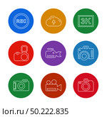 Camera ,  recorder , capture , click , photography , photograph , image , tv , video , microphone , speaker , icon, vector, design,  flat,  collection, style, creative,  icons. Стоковая иллюстрация, агентство Ingram Publishing / Фотобанк Лори