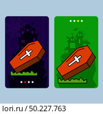 Happy Halloween invitation design with coffins vector. Стоковая иллюстрация, агентство Ingram Publishing / Фотобанк Лори