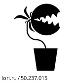 Carnivorous plant Flytrap Monster with teeths in pot icon black color vector illustration flat style simple image. Carnivorous plant Flytrap Monster with teeths in pot icon black color vector illustration flat style image. Стоковая иллюстрация, агентство Ingram Publishing / Фотобанк Лори