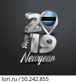 Happy New Year 2019 Grey Typography with Botswana Flag Location Pin. Country Flag  Design. Стоковая иллюстрация, агентство Ingram Publishing / Фотобанк Лори