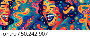 A painting depicting a diverse group of individuals laughing joyfully together, their expressions conveying happiness and camaraderie. Стоковое AI-изображение, AI-художник Данила Большаков / Фотобанк Лори