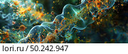 Render of neuron structures interacting with signaling molecules, depicting neural communication. Стоковое AI-изображение, AI-художник Данила Большаков / Фотобанк Лори