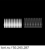 Bullets in row belt Machine gun cartridges Bandoleer War concept icon outline set white color vector illustration flat style simple image. Стоковая иллюстрация, агентство Ingram Publishing / Фотобанк Лори