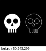Human skull Cranium icon outline set white color vector illustration flat style simple image. Стоковая иллюстрация, агентство Ingram Publishing / Фотобанк Лори