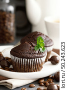 Coffee chocolate muffins for breakfast. Стоковое фото, агентство Ingram Publishing / Фотобанк Лори