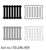 Cast iron battery Heating radiator icon outline set black grey color vector illustration flat style simple image. Cast iron battery Heating radiator icon outline set black grey color vector illustration flat style image. Стоковая иллюстрация, агентство Ingram Publishing / Фотобанк Лори